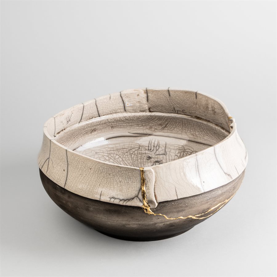 Large raku bowl with 23K gold