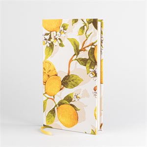 LEMON - Tall hard cover fabric notebook - Tissu citron sur fond blanc