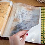 FAMILY SECRET - Binder with pockets for recipes, photos and more! Plain red with olive pattern