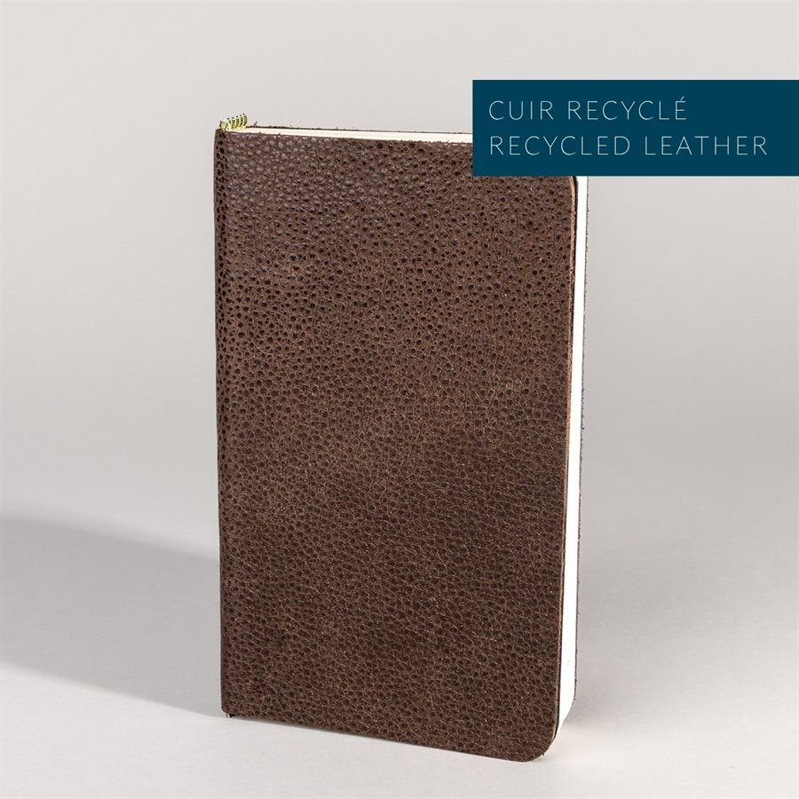 Pocket notebook with recycled leather cover Brun