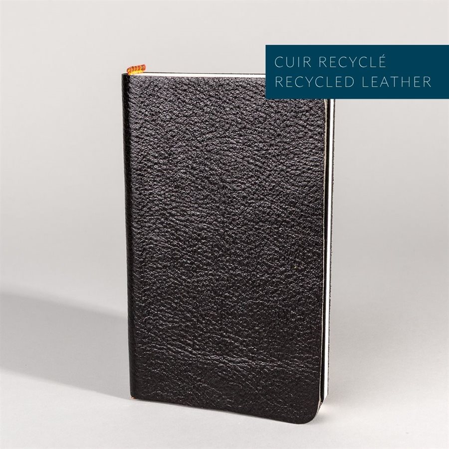 Pocket notebook with recycled leather cover Black
