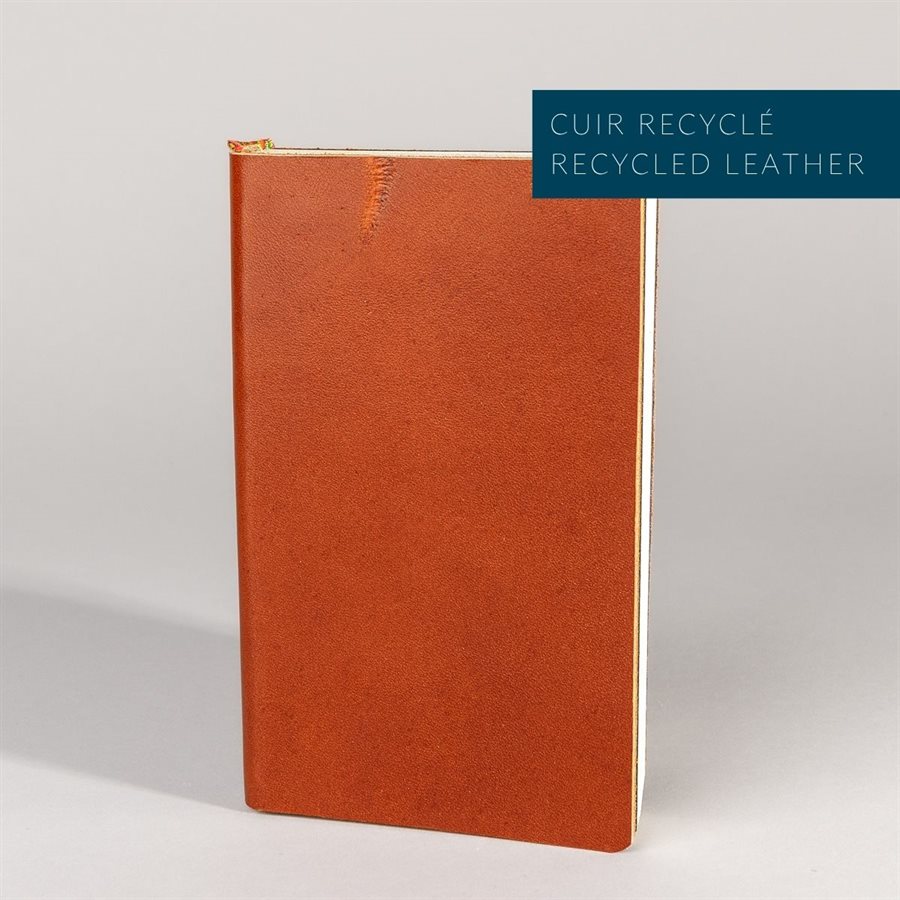 Pocket notebook with recycled leather cover Orange brulé
