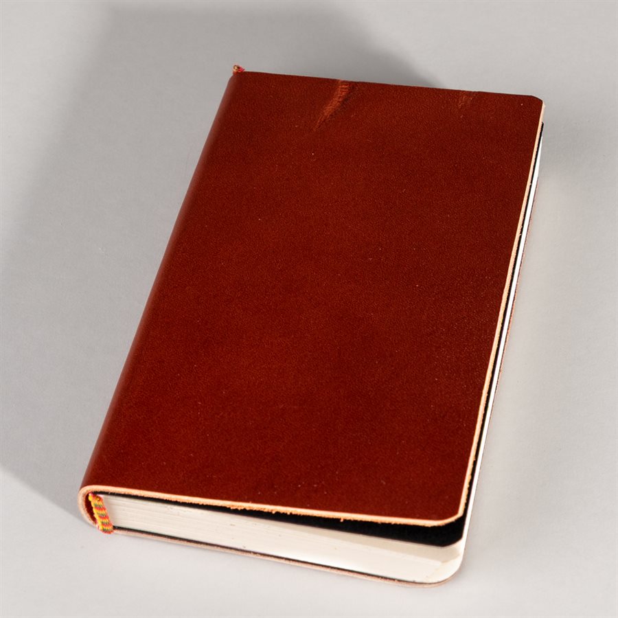 Pocket notebook with recycled leather cover Orange brulé