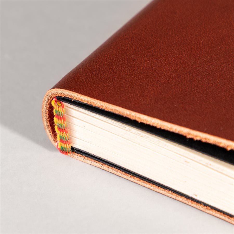Pocket notebook with recycled leather cover Orange brulé