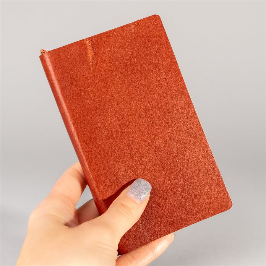 Pocket notebook with recycled leather cover Orange brulé