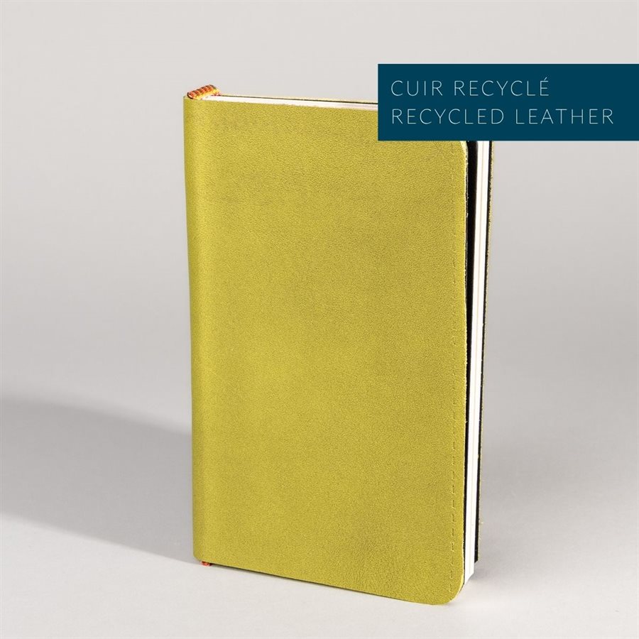 Pocket notebook with recycled leather cover Vert olive