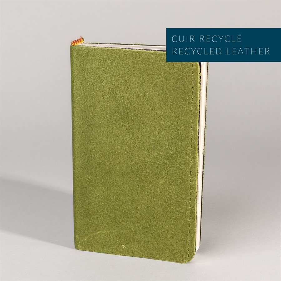 Pocket notebook with recycled leather cover Vert macreuse