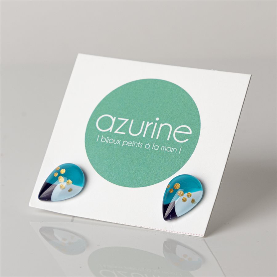 Clou d'oreille goutte en verre peint à main 2 Clou d'oreille goutte en verre peint à main 2