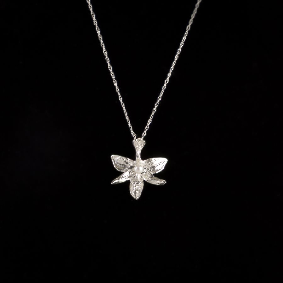Pendant Calopogon orchid with pearl white