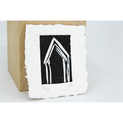 Chalet, linogravure sur papier fait main, non encadrée Chalet, linogravure sur papier fait main, non encadrée