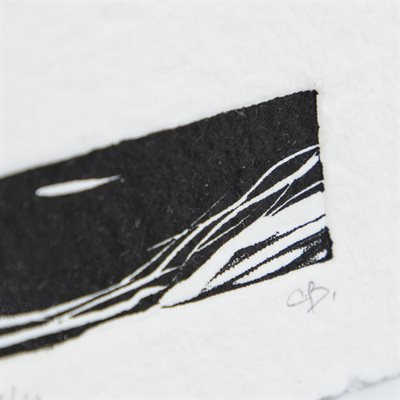 Chenal, linogravure sur papier fait main, non encadrée Chenal, linogravure sur papier fait main, non encadrée