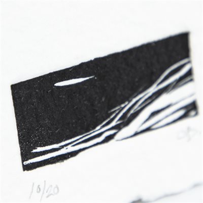 Chenal, linogravure sur papier fait main, non encadrée Chenal, linogravure sur papier fait main, non encadrée