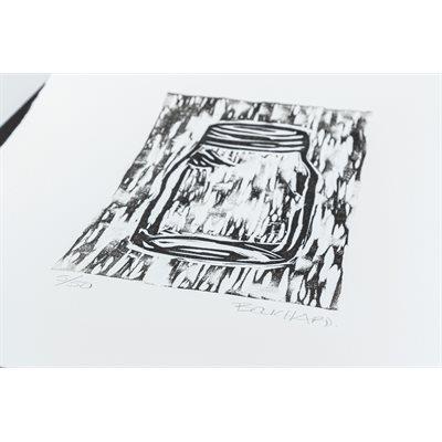 Pot masson, linogravure sur papier fait main, non encadrée Pot masson, linogravure sur papier fait main, non encadrée