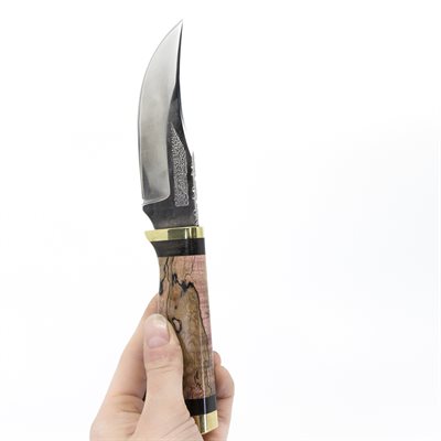 Couteau en érable coti stabilisé teinté rose et bois d'ébène Couteau en érable coti stabilisé teinté rose et bois d'ébène