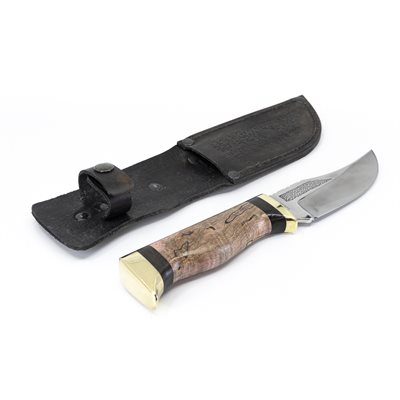Couteau en érable coti stabilisé teinté rose et bois d'ébène Couteau en érable coti stabilisé teinté rose et bois d'ébène