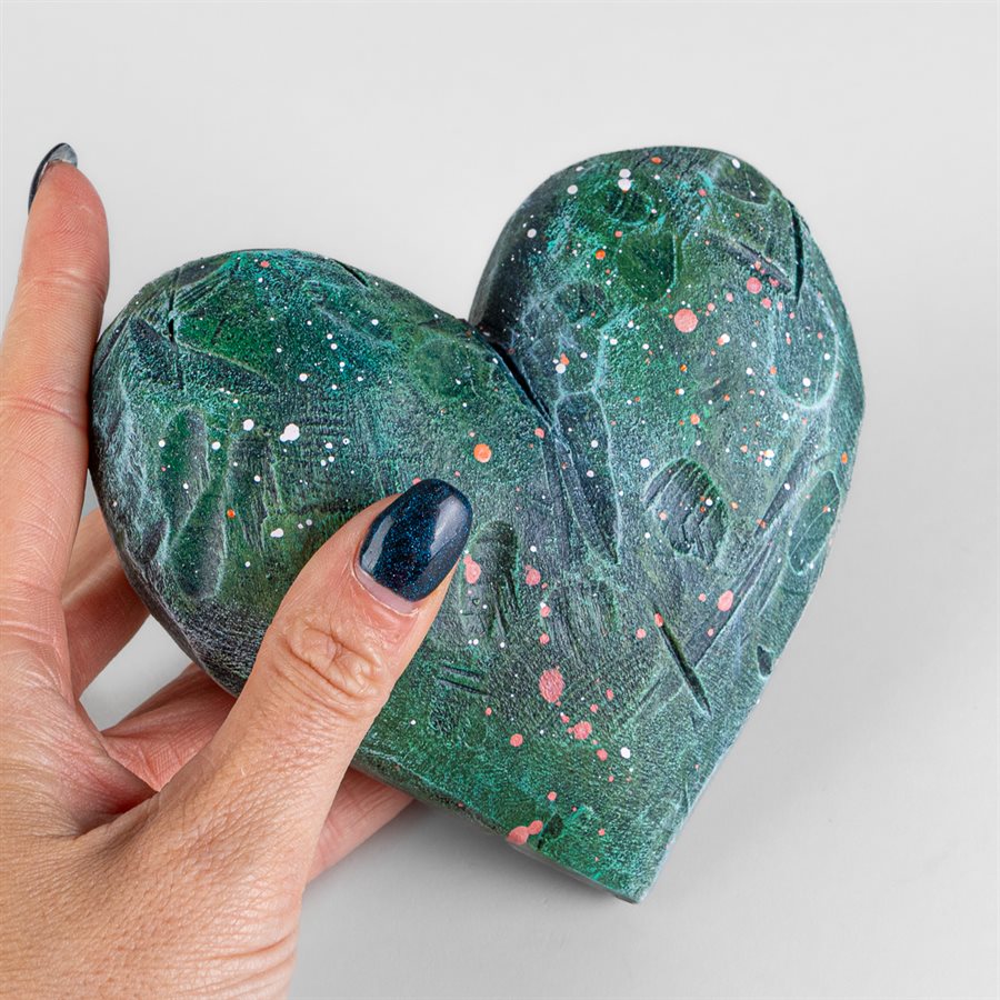 Heart to Hold – Tactile Gypsum Polymer Sculpture – Forest Green