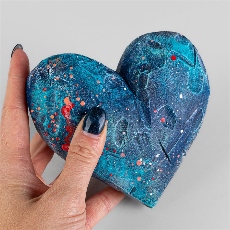 Heart to Hold – Tactile Gypsum Polymer Sculpture – Turquoise Blue