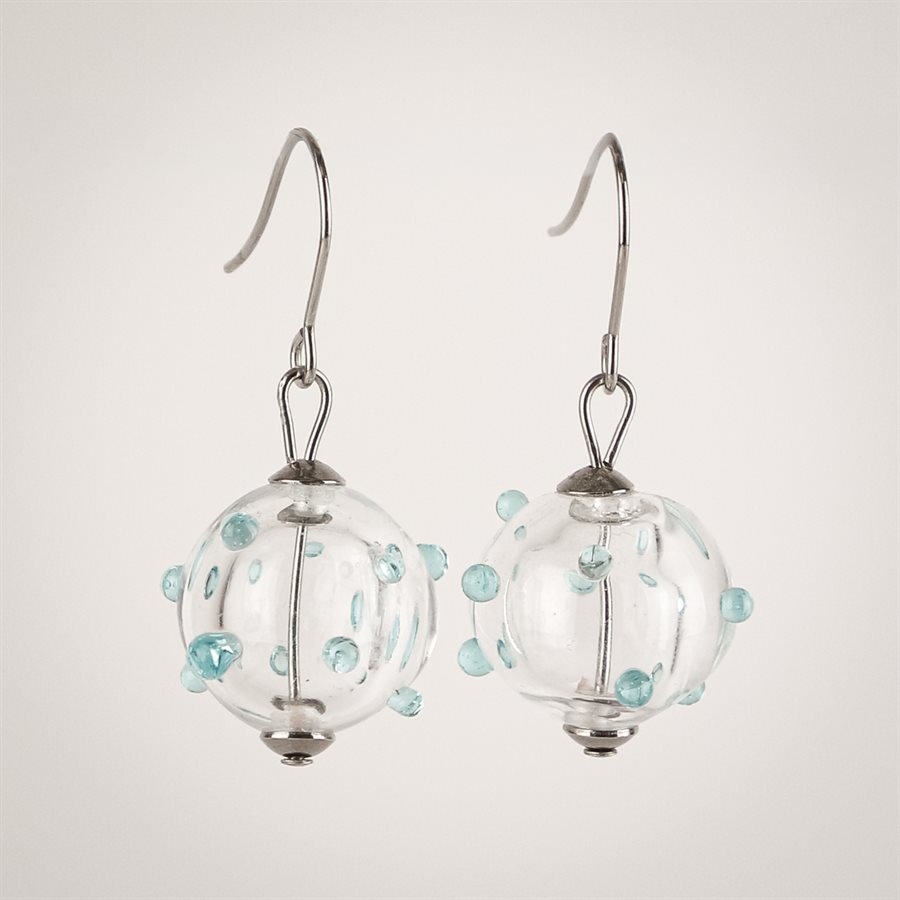 Transparent sphere earring with colorful polka dots Bleu ciel