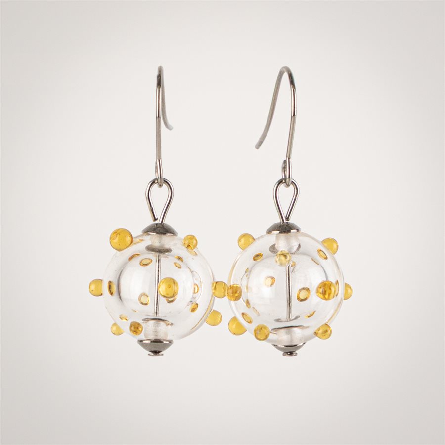Transparent sphere earring with colorful polka dots Yellow