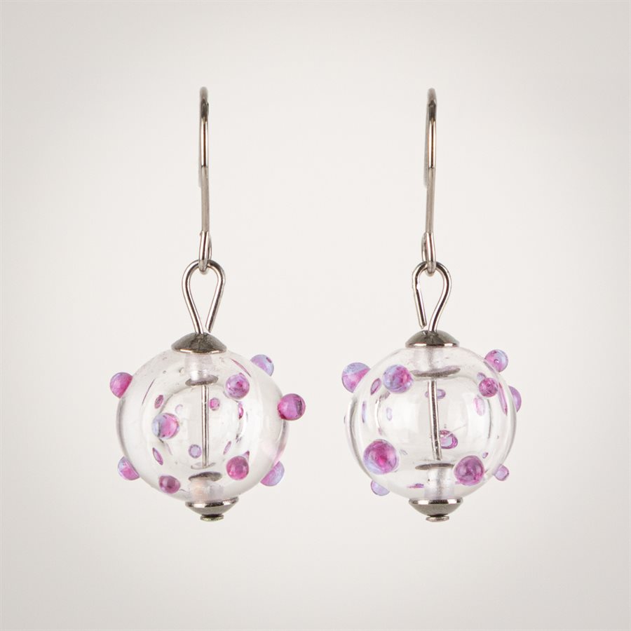 Transparent sphere earring with colorful polka dots Lilac