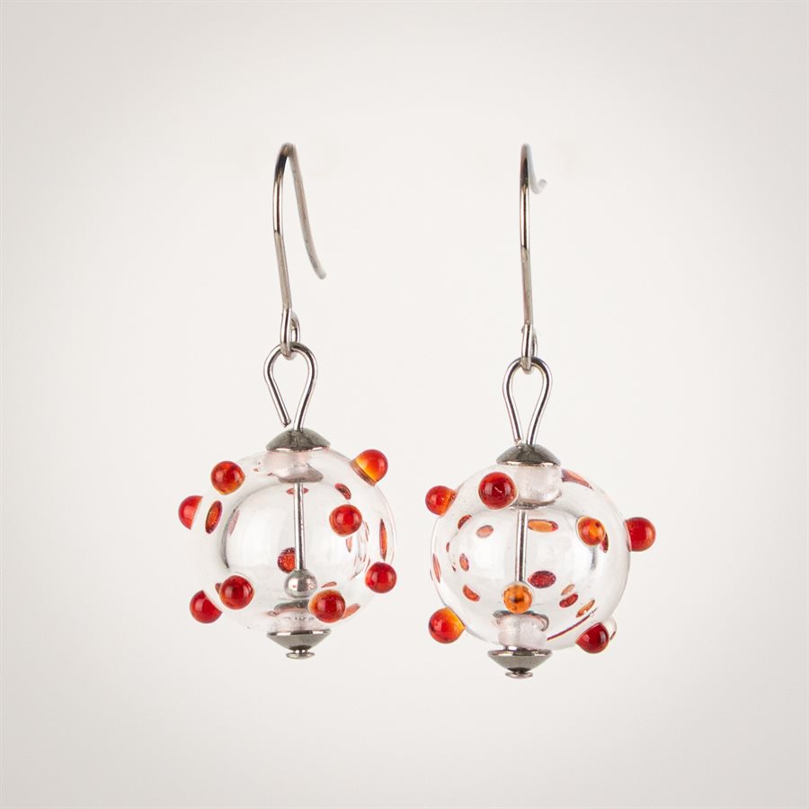 Transparent sphere earring with colorful polka dots Red