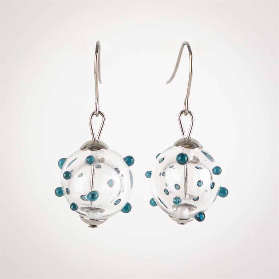 Transparent sphere earring with colorful polka dots Turquoise