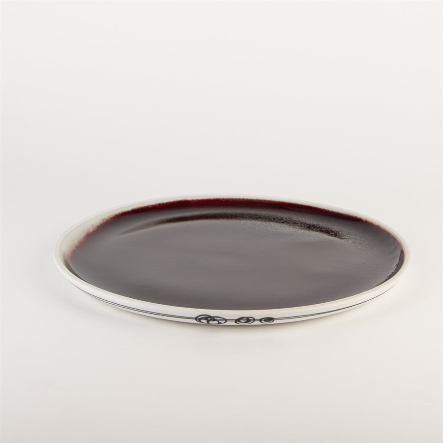Assiette repas en porcelaine en porcelaine avec intérieur rouge