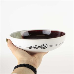 Bol à pâtes en porcelaine avec intérieur rouge et vert
