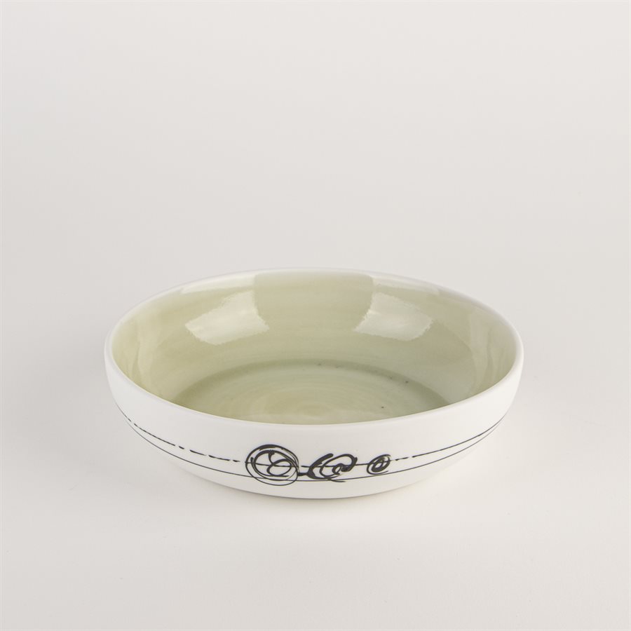 Small porcelain pasta bowl with green interior