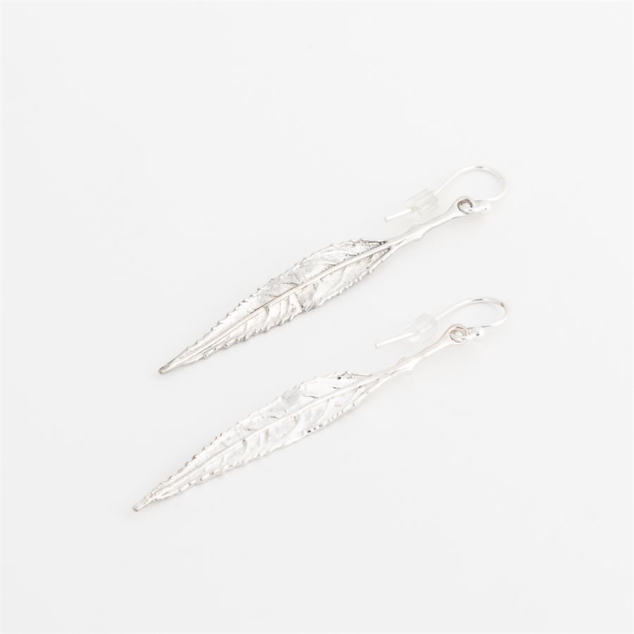 Boucle d'oreille feuille de saule blanc en argent Boucle d'oreille feuille de saule blanc en argent