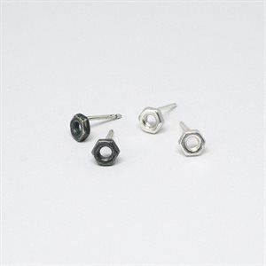 Boucle d'oreille Écrous Hexagonal sur tige en argent poli