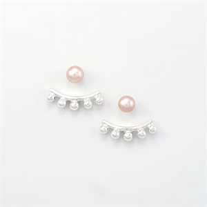 Ear jackets earring – wire, beads, and pink pearl 