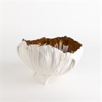 Poppy Bowl on Feet, White and Amber with Kintsugi
