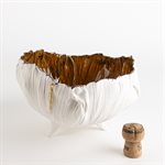 Poppy Bowl on Feet, White and Amber with Kintsugi