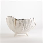 Poppy Bowl on Feet, White and Amber with Kintsugi