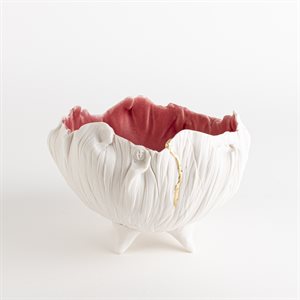 Bol coquelicot sur pieds, blanc et rose avec Kintsugi