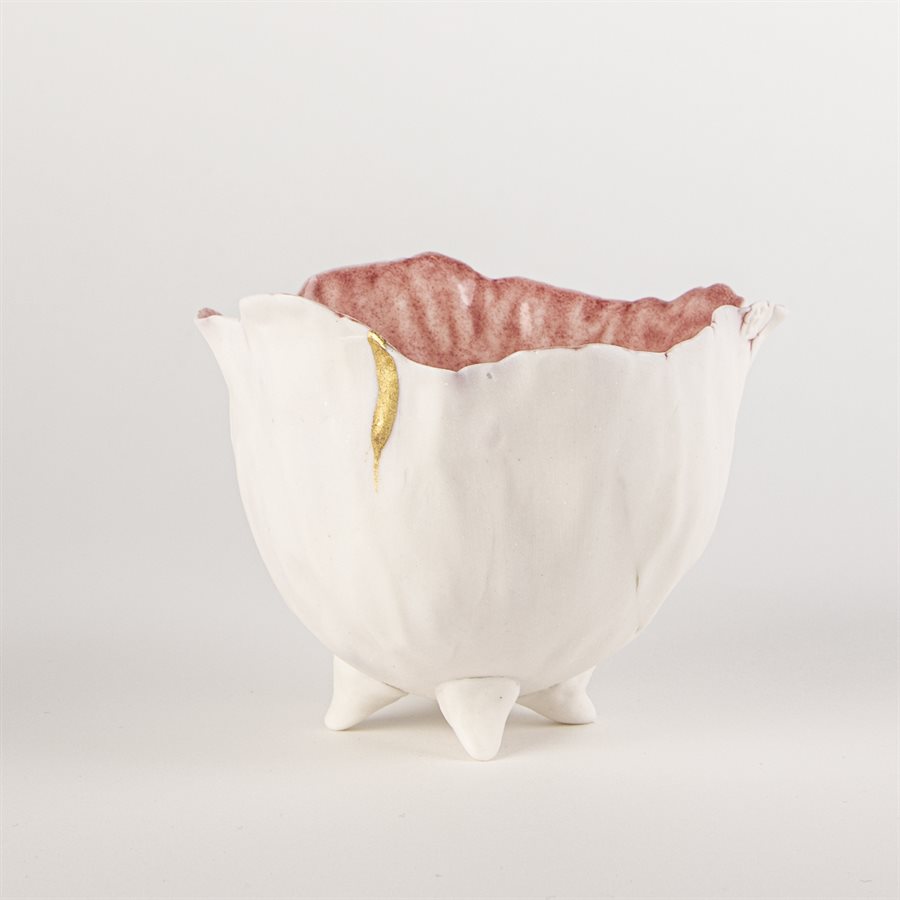 Bol coquelicot sur pied blanc et rose Bol coquelicot sur pied blanc et rose