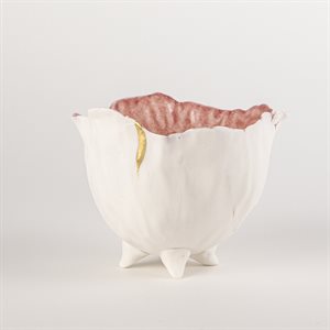 Bol coquelicot sur pied blanc et rose