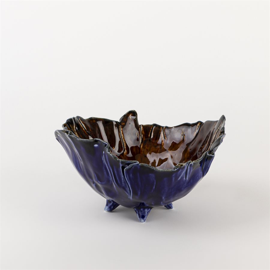 Medium dark blue poppy bowl with amber interior Medium dark blue poppy bowl with amber interior