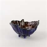 Medium dark blue poppy bowl with amber interior