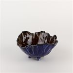 Medium dark blue poppy bowl with amber interior