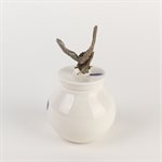 Mini jarre en porcelaine blanche et bleue avec bois flotté