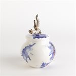 Petite jarre, blanc, bleu et rouge lustré avec bois flotté