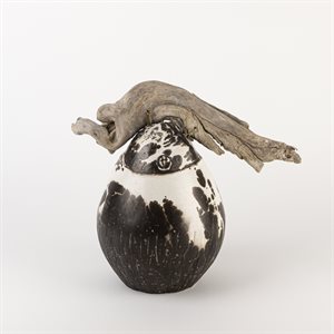 Obvara ceramic jar with driftwood ornament
