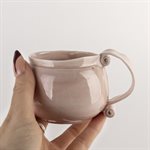 Plain pink porcelain mug with wide spiral handle Petit bol rose uni effet céramique façonnée 2