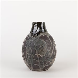 Vase-bouteille effet Raku bourgogne