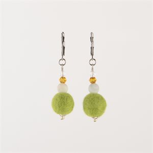 Felted Wool Ball Earring - Green 