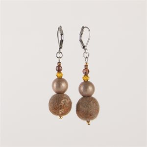 Felted Wool Ball Earring - Brown 