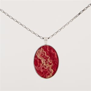 Oval Felted Wool Necklace - Red 