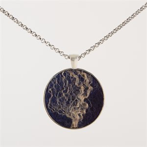 Large Round Felted Wool Necklace - Blue 